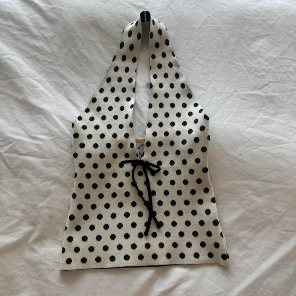 With jean blackwhite polka dot